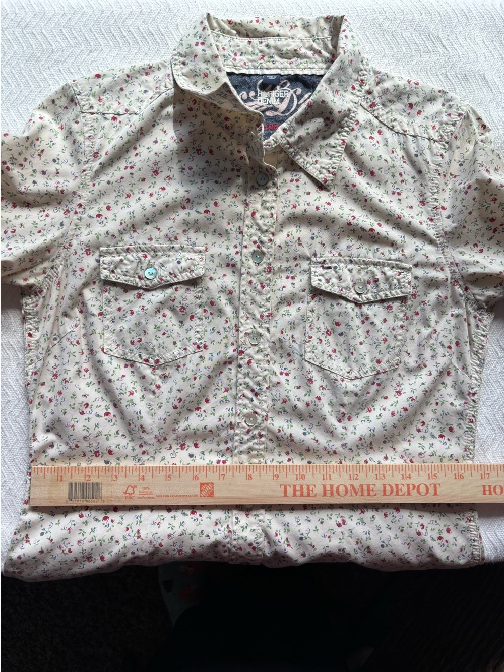 HILFIGER Denim Blue Red & White Vintage Floral Western Style Button Down Shirt L - Picture 11 of 12